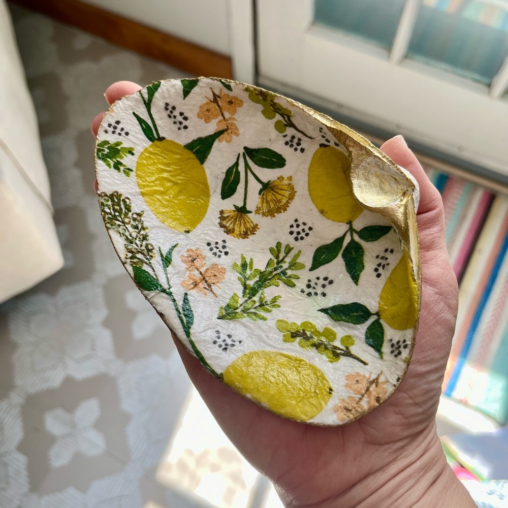 Handcrafted Floral Lemon Shell Trinket Dish